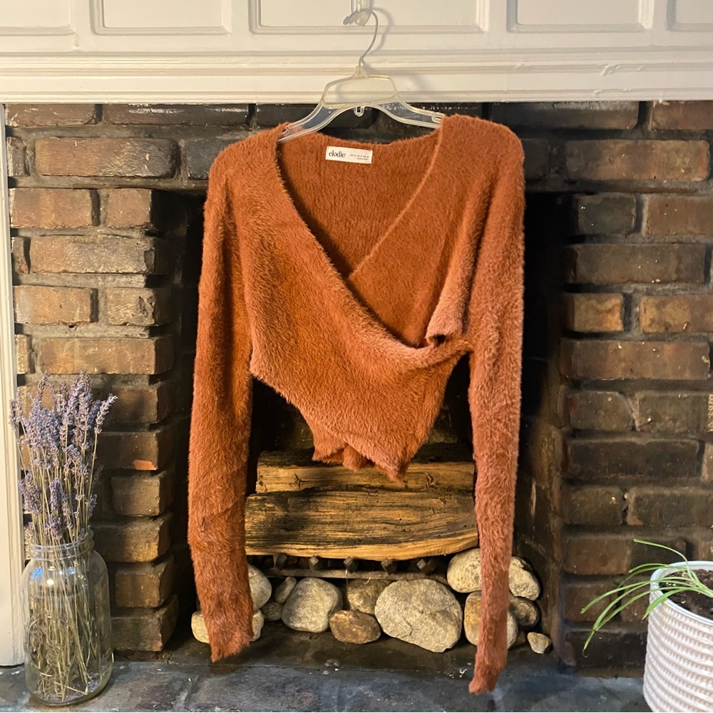 Fuzzy Cropped Sweater, Brown, Size Medium